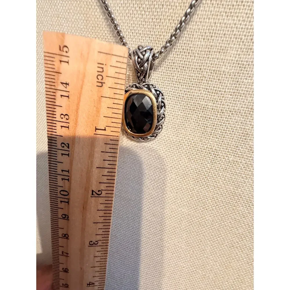Vintage Black Faceted Pendant Necklace 16”